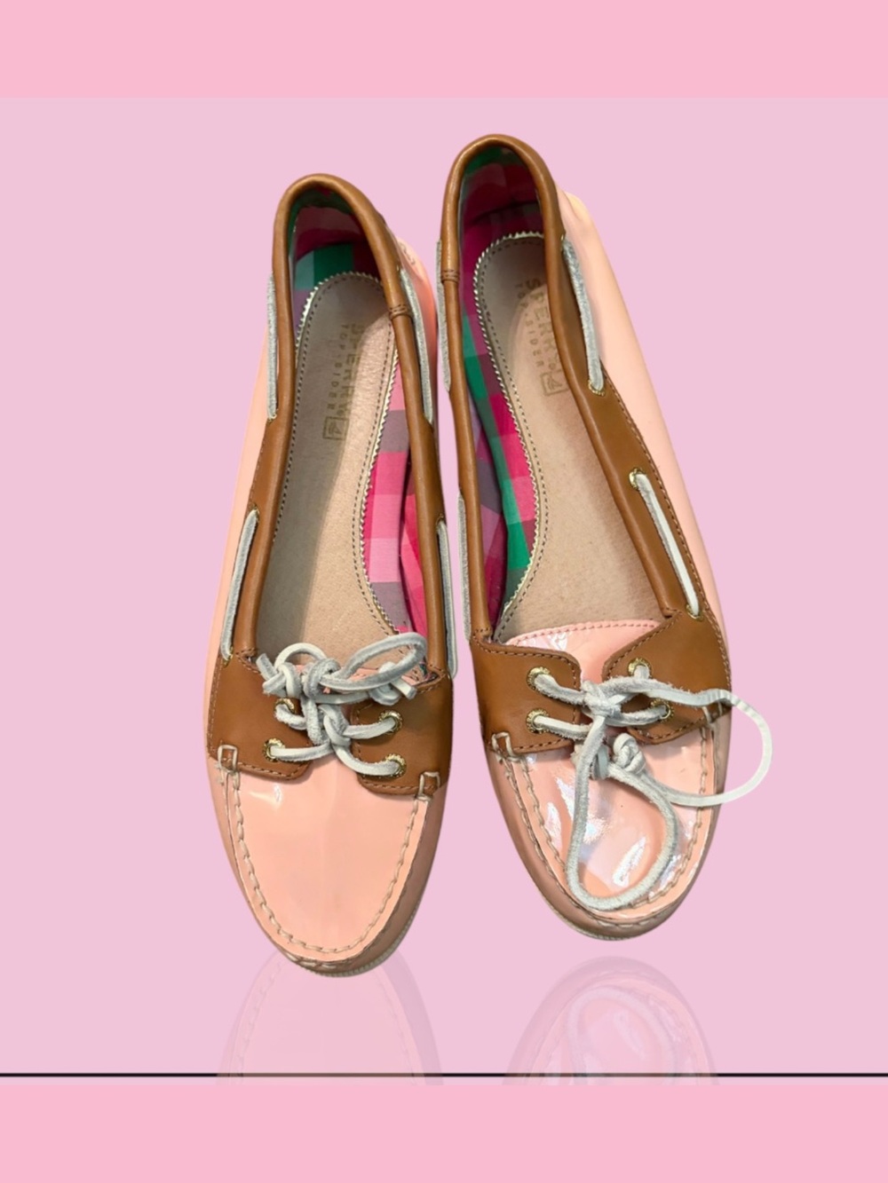 Sperry Pink and Tan Patent Leather Boat Shoes